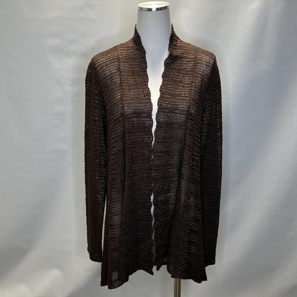 Eileen Fisher Cardigan Womens Medium Linen Silk Open Knit Long Sleeve Sweater - Picture 1 of 9